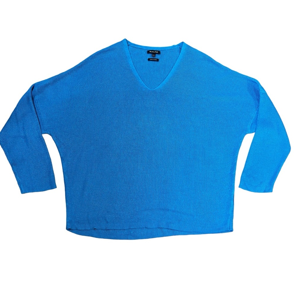Massimo Dutti teal fine knit oversized v-neck sweater size M excellent condition